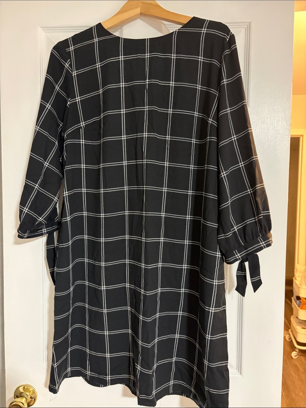 Black Windowpane Check Long-Sleeve Women’s dress